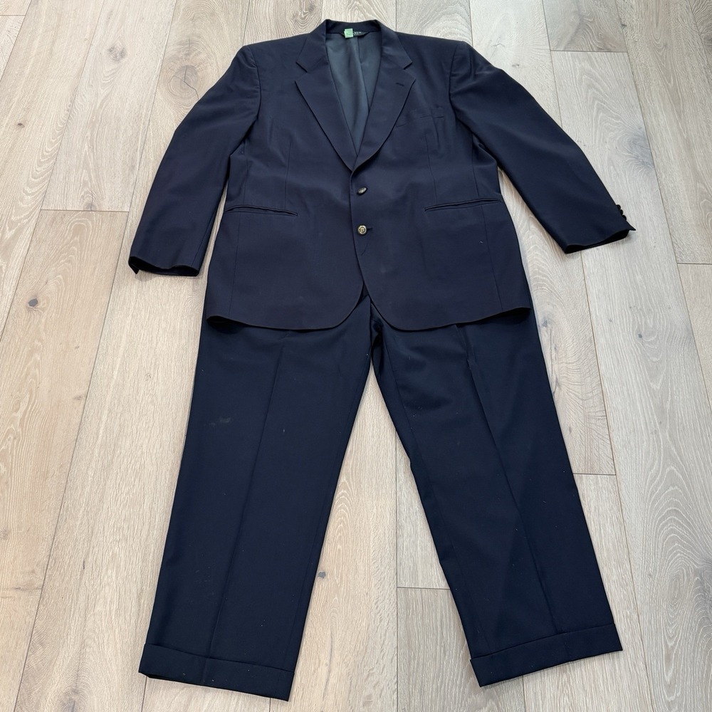 Jos A Bank Traveler Mens 48R 98% Wool Blend Suit Navy W/Pant 42X26.5 Cuffed